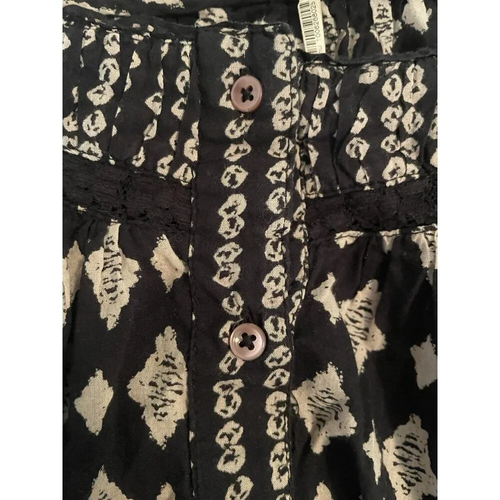free people top xs Black Babydoll‎ Flutter Sleeve Ruffle Boho Peasant Blouse